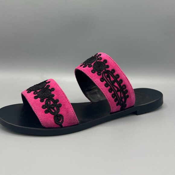 Fuksia Embroidered Leather Sandals - Picture 3 of 4